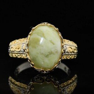 Connemara Marble Celtic Filigree Ring in Platinum Bond and 18K YG Plate